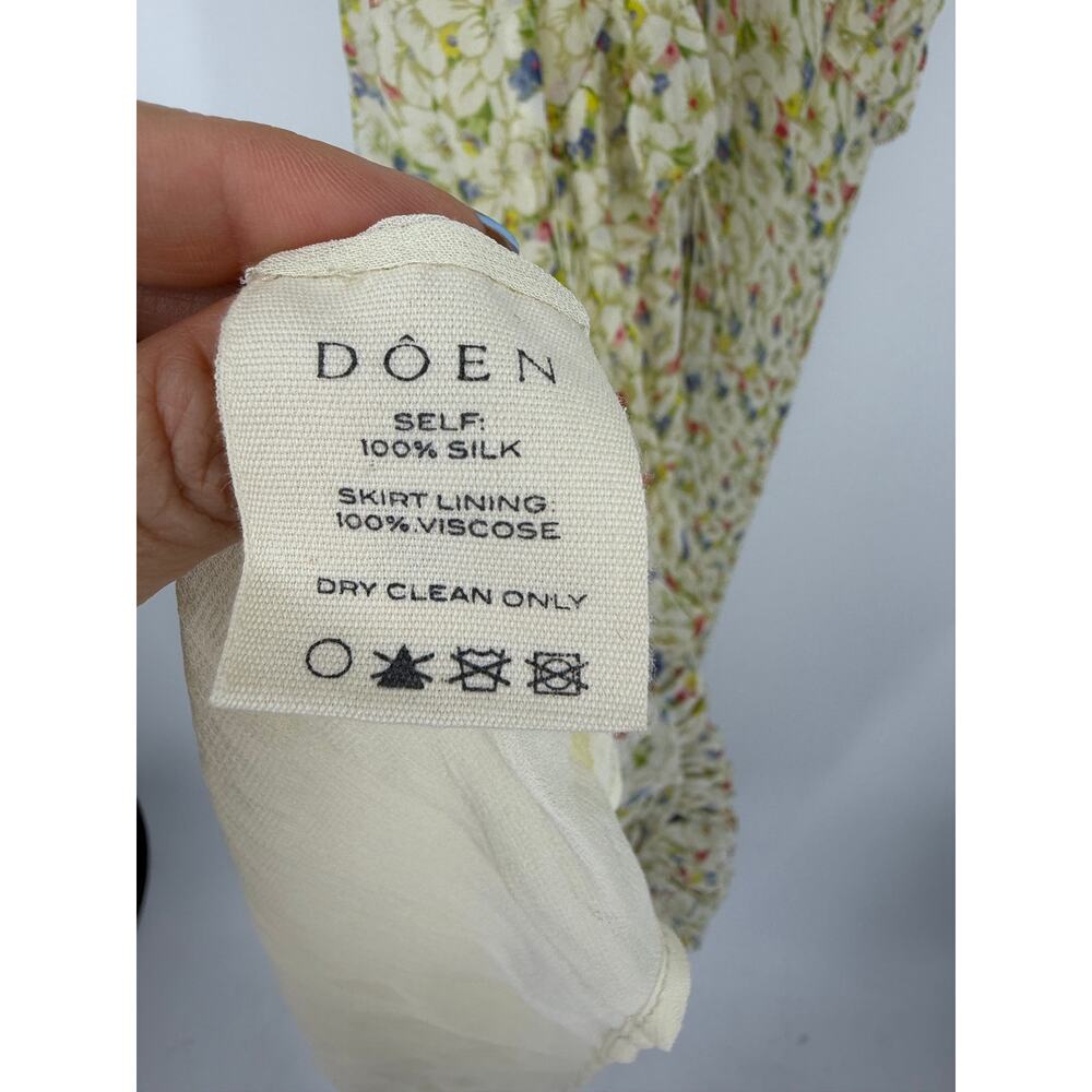 Doen Antoinette Maxi Dress Yellow Victoria Floral Printed Silk Ruffle Sheer M - Picture 9 of 13